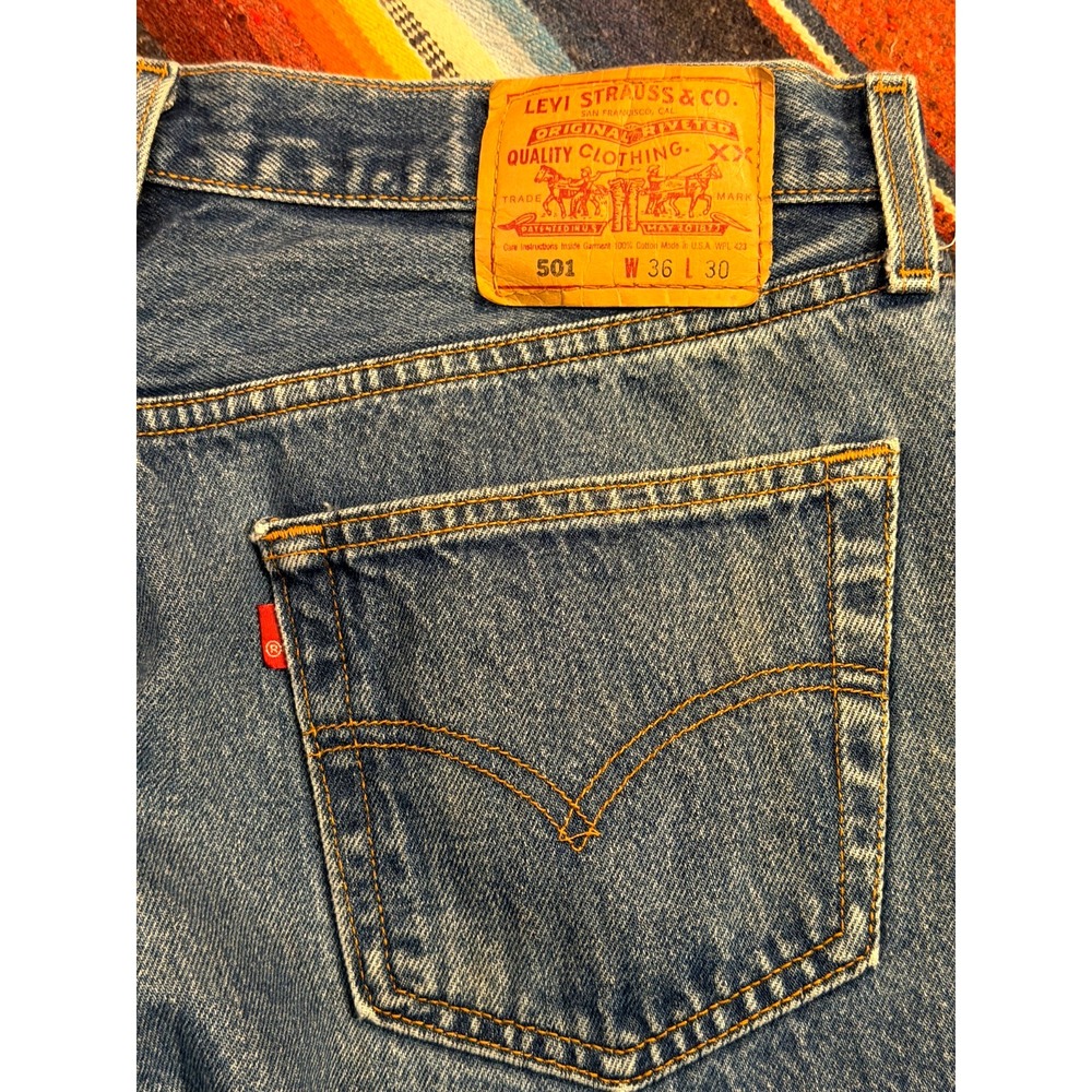 Levi's 501 Original Jeans Mens 36x30 Blue Good Button Fly Straight Leg Denim
